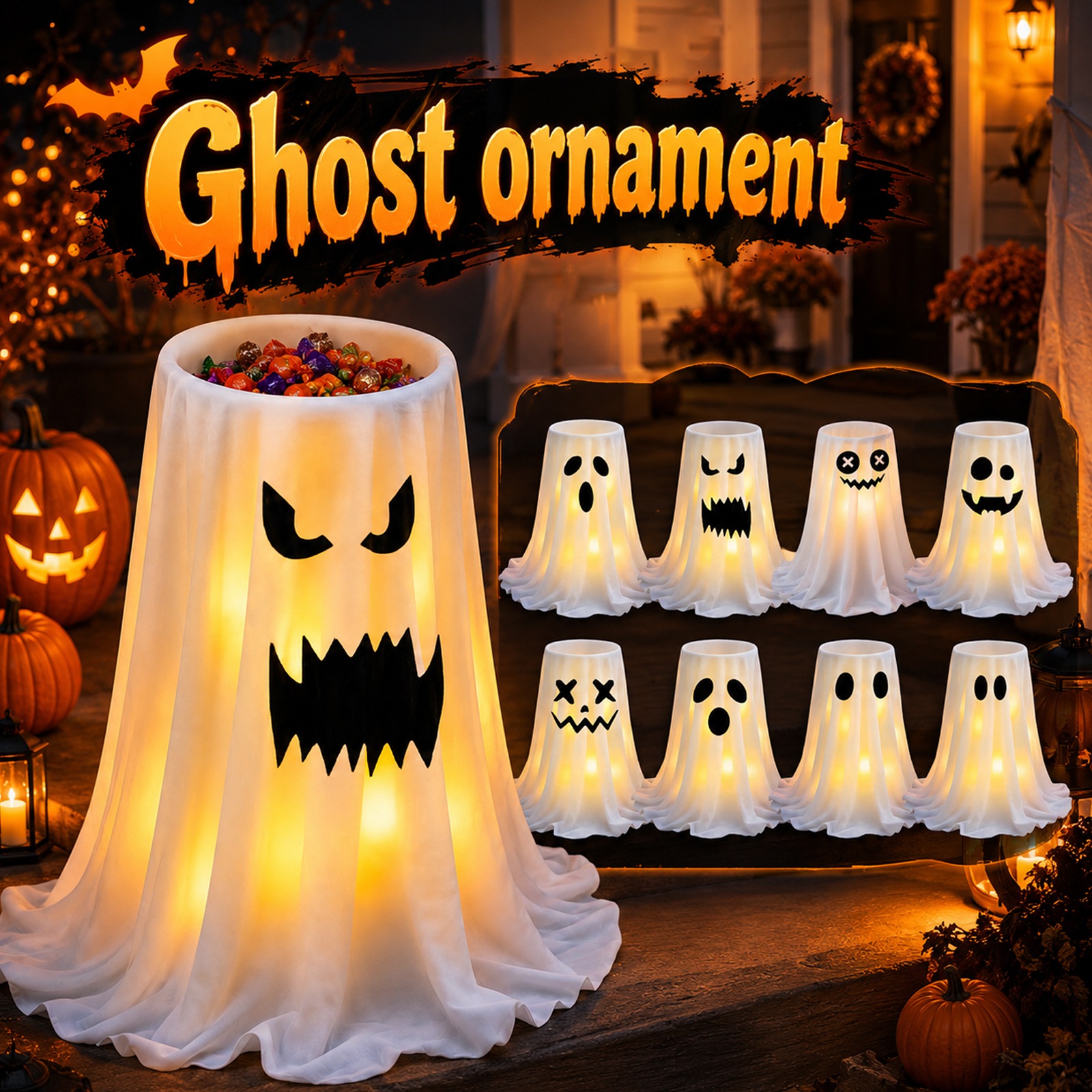Outdoor Lighting Architectural - Ghost Candy Holder Light Up Spooky