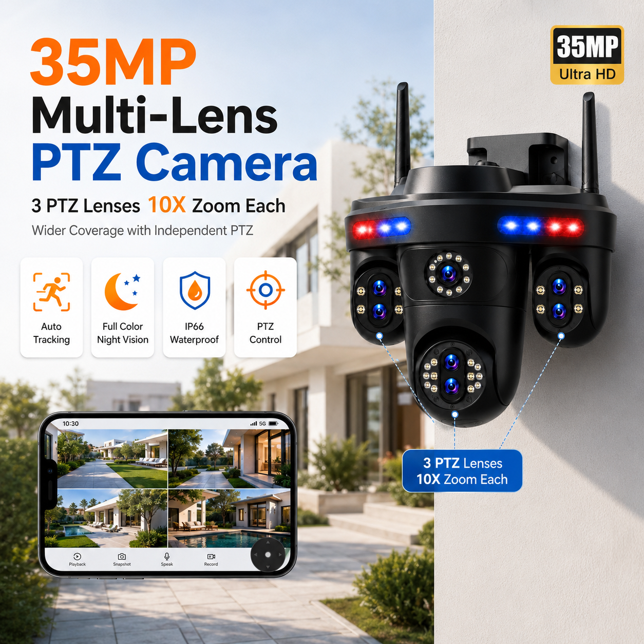 Outdoor Lighting No Electricity - 35MP Multi-Lens PTZ IP Camera with