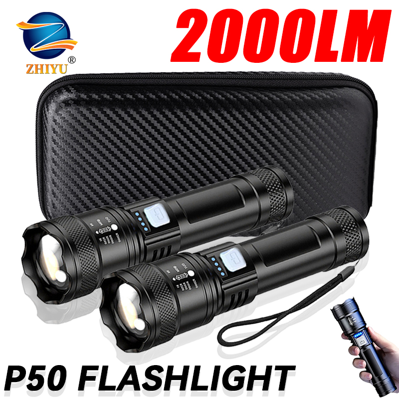 Zinc Outdoor Lighting - Tactical LED Flashlight 2000LM USB Rechargeable