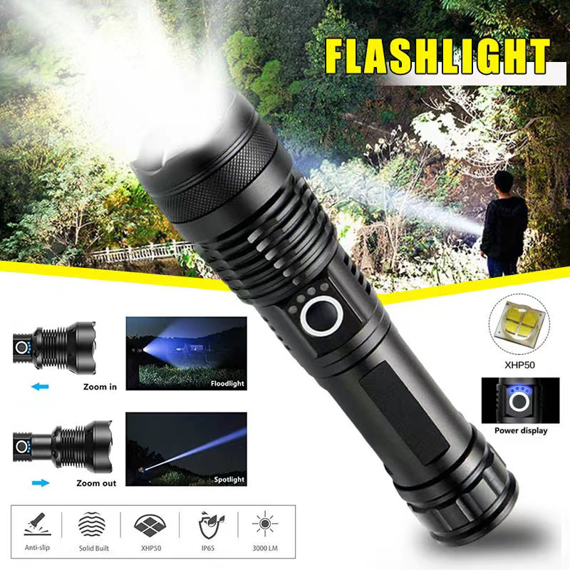Zinc Outdoor Lighting - High Power XHP70 Led Flashlight USB-C